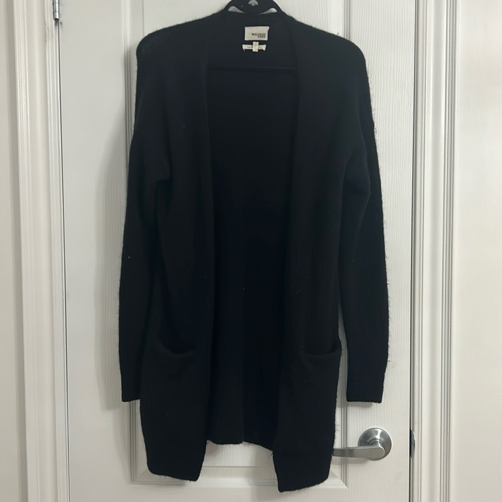 Aritzia Wilfred Black Alpaca/wool blend knit open cardigan sweater size S